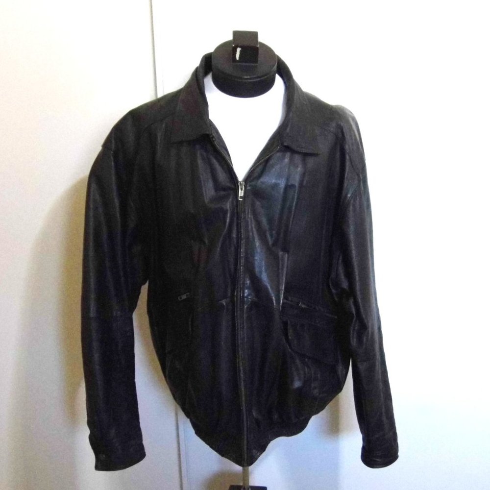 XECEPTION Vintage Black Leather Jacket Mens Size 2XL